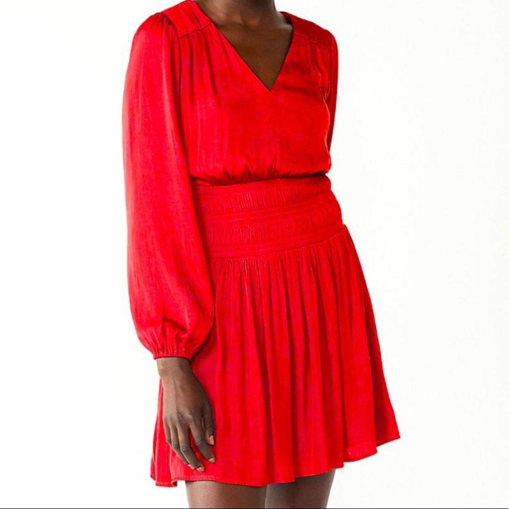 Nine West Red V-Neck Long Sleeve Mini Dress NWOT